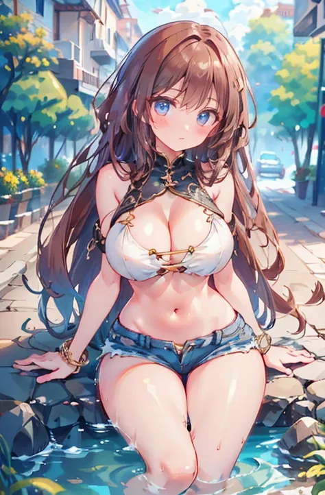 Anime Kawaii sexy Perfect Slim sensual body large breast and huge thighs, An intricate and highly detailed illustration of anime (Young girl)  (work of art, best qualityer, ultra detali, high resolution, 4K),(beautiful detailed eyes),(very highly detailed ...