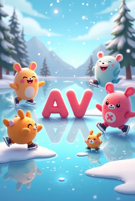 The characters of bt21 with skates and in the middle the initials AV