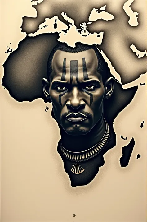 Map of Africa for a tattoo with the head of an African man 