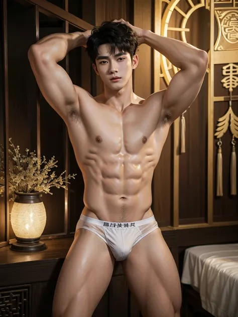 Chinese Men God, Mythology, Chinese odyssy, Handsome young baby face, Topless, Muscles Athlete body, Full Frame, Sexy, Professional Lighting, Hanfu Outfit, Chinese Heaven Background,  smooth skin color Underwear, Hanfu Warrior, Hanfu God, Hanfu Male, Hanfu...