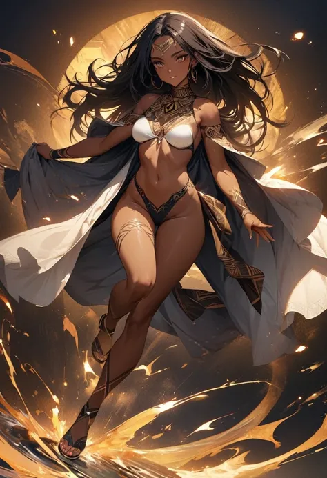 ((Plain background: 1.5)), ((Full body: 1.5)), ((dark-skinned beautiful African woman: 1.7)) with very long black hair, strong body, thick athletic body, character sheet, Realistic, top quality picture, 4K, ultra HD |, ((master part))), (((best qualityer))...