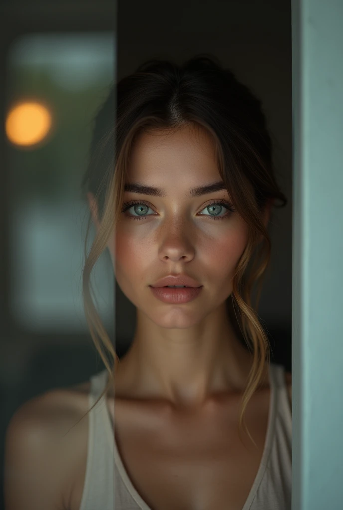 ((1girl from outside window, standing, leaning forward))) looking at viewer ,Perfectly glossy skin, ,22 yo cute girl , , picture of a vivid, (masterpiece:1.2),(extremely detailed),(8k:1.1),(perfect lighting,best quality,highres,original),(realistic photogr...