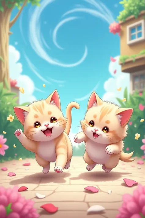 kitten　Anime Style　Two of them playing together