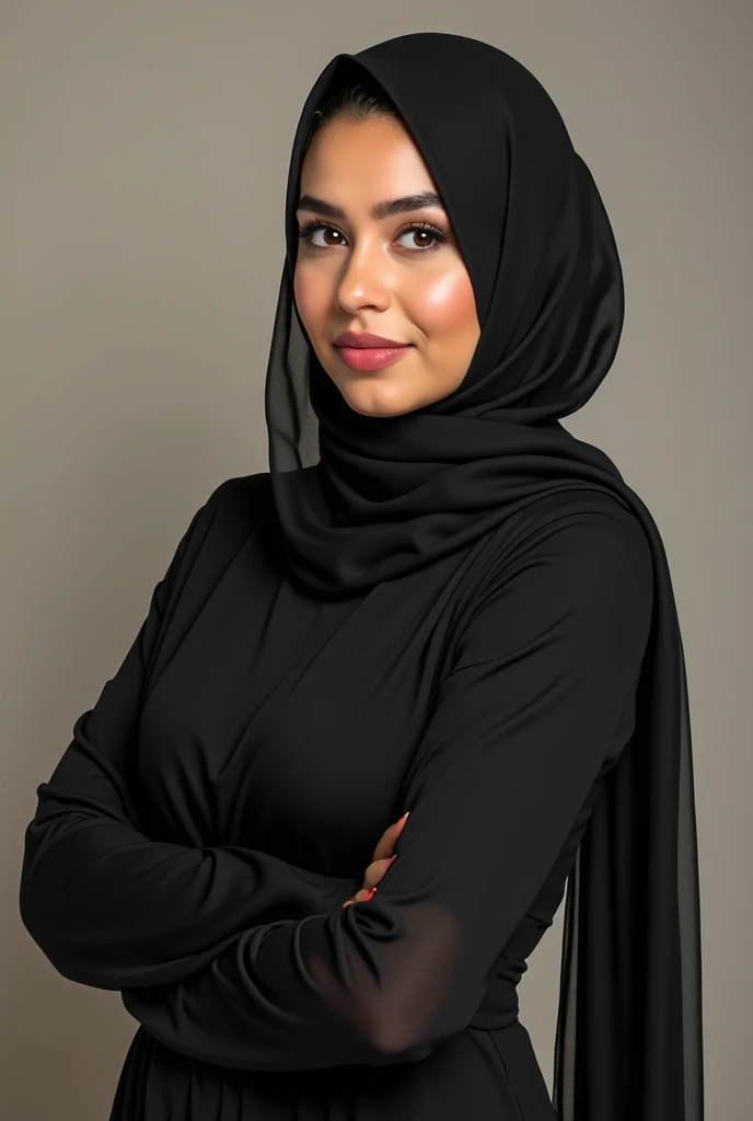 A girl in a hijab who looks sexy and has a very nice body and very big breasts