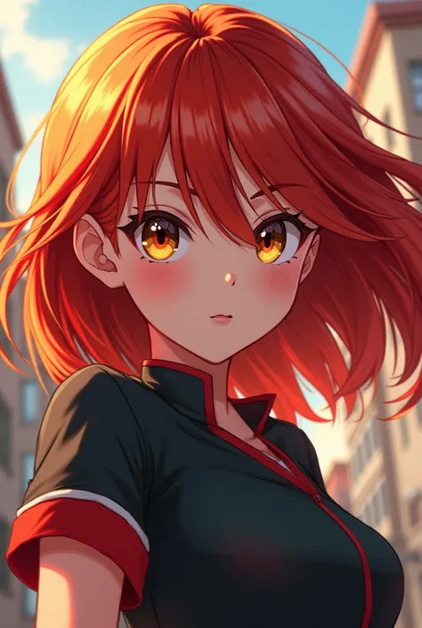 redhead anime girl with the style of boku no hero