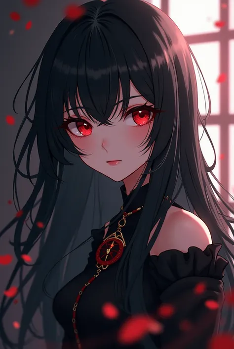 Anime　Long Black Hair　Red eyes　