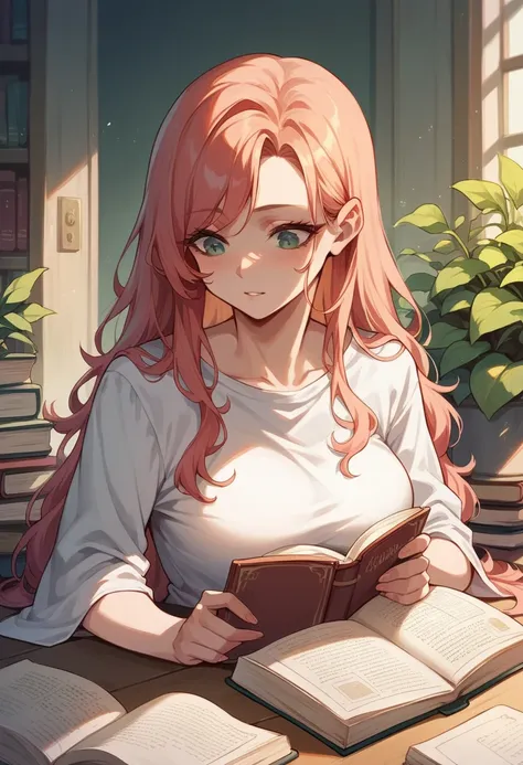 Reading a textbook, beautiful girl  