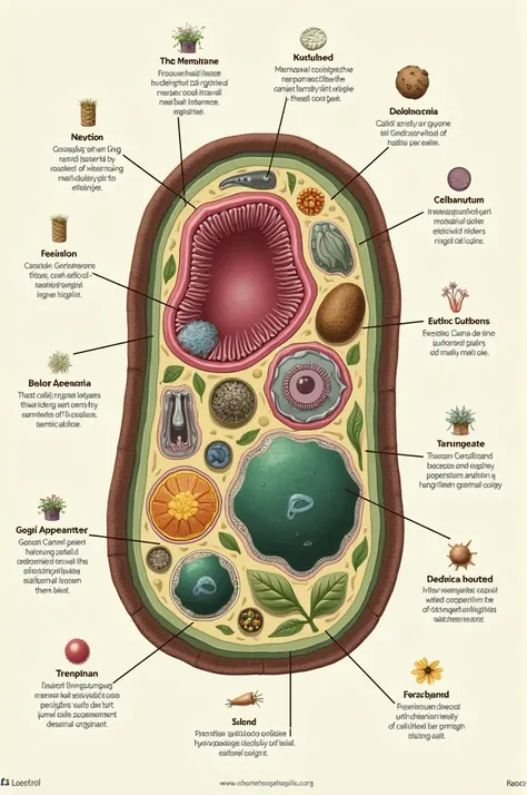 Show me a labelled diagram of an earthworm cell in english