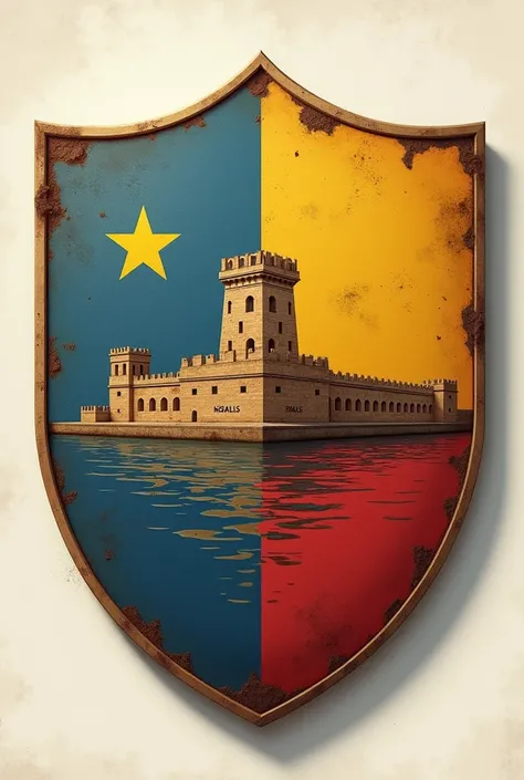 make me a football shield , that it has the flag of Spain and Andalusia each separately and the Giralda monument that says HISPALIS and in a retro style , that it is round, that it has no bottom and no shine