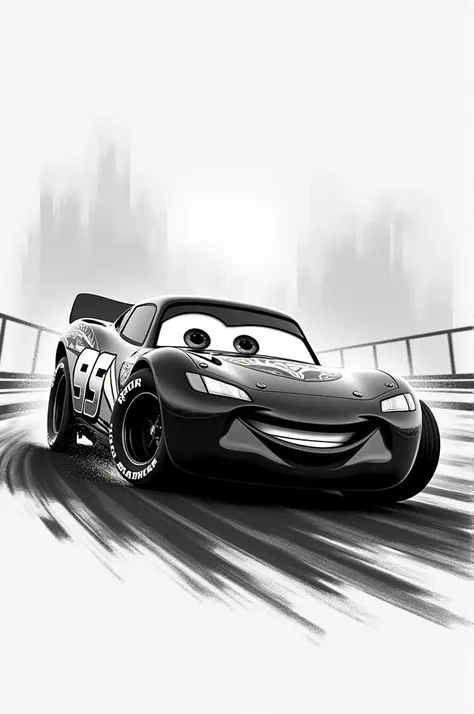 Lightning McQueen poster in black and white