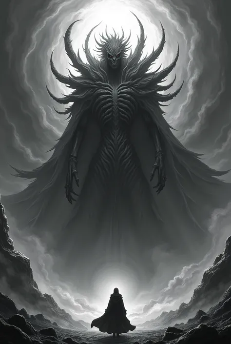 Generate a detailed black and gray image of Uchira Madara&#39;s susanoo 