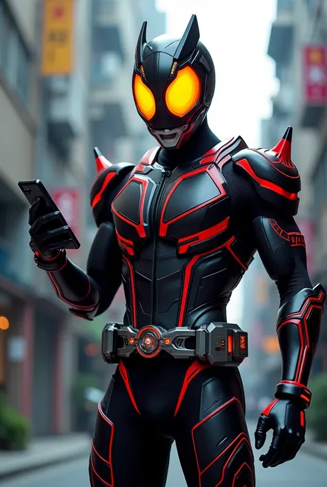 Kamen Rider 555 Transforms with a cell phone Black body with red lines and yellow eyes