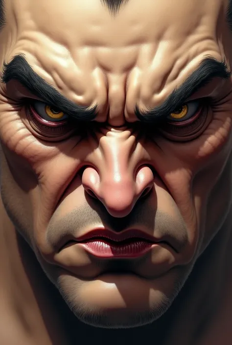 Angry eyebrows: Furrowed eyebrows, pursed lips, and a determined lookfanny face