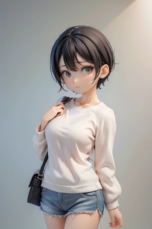 30-year-old woman、Mother,Married women,,Black Hair,Shortcuts、Short Hair、Casual wear、Calm appearance、sweater、shirt、ポロshirt、Clothing Pattern、Clothing design、whole body、
