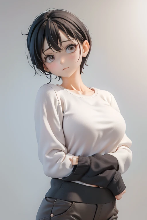 30-year-old woman、mother,married women,,black hair,shortcuts、short hair、casual wear、calm appearance、sweater、shirt、ポロshirt、clothi...