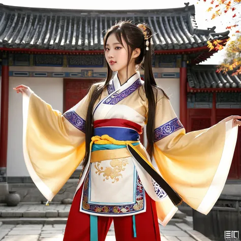 A girl, ancient Chinese costume, whole body, sunshine, clear face, clean white background, masterpiece, super detail, epic composition, ultra HD, high quality, extremely detailed, official art, uniform 8k wallpaper, super detail, 32k