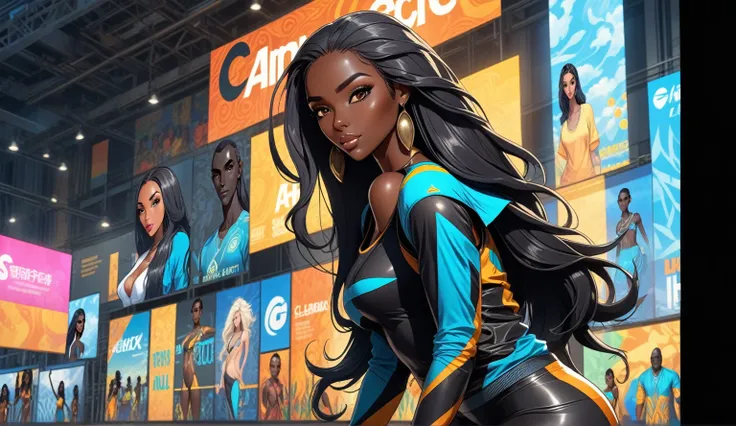 ((Plain background: 1.5)), ((Full body: 1.5)), ((dark-skinned beautiful African woman: 1.7)) with very long black hair, strong body, thick athletic body, character sheet, Realistic, top quality picture, 4K, ultra HD |, ((master part))), (((best qualityer))...