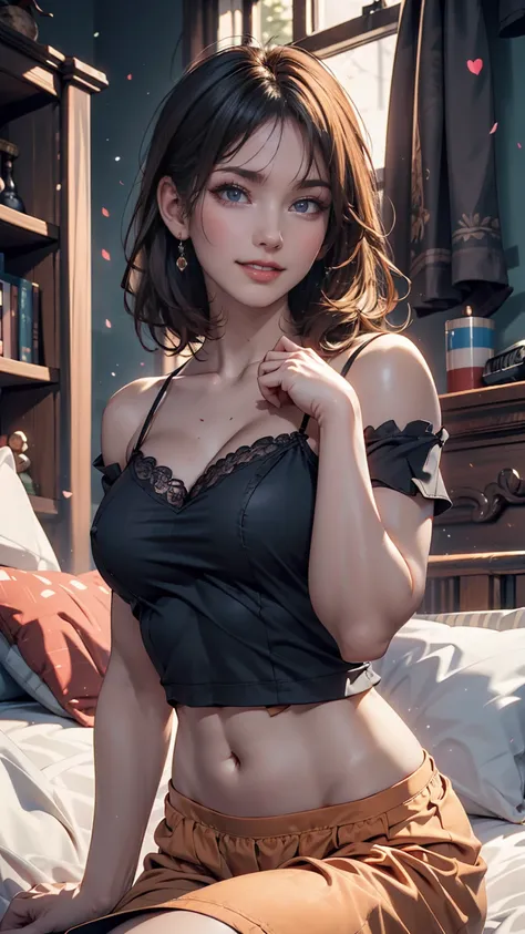 (masterpiece, highest quality:1.2), (high resolution, abstract:1.1), super detailed, one person, cute pose, camisole, off the sh...