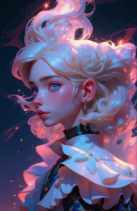 1 elf girl, white hair and blue eyes, well detailed and luminous skin. fancy, null、crisp white、emit a magical glow, First person view, super detaill, attention to the details, high qualiy, 8k

