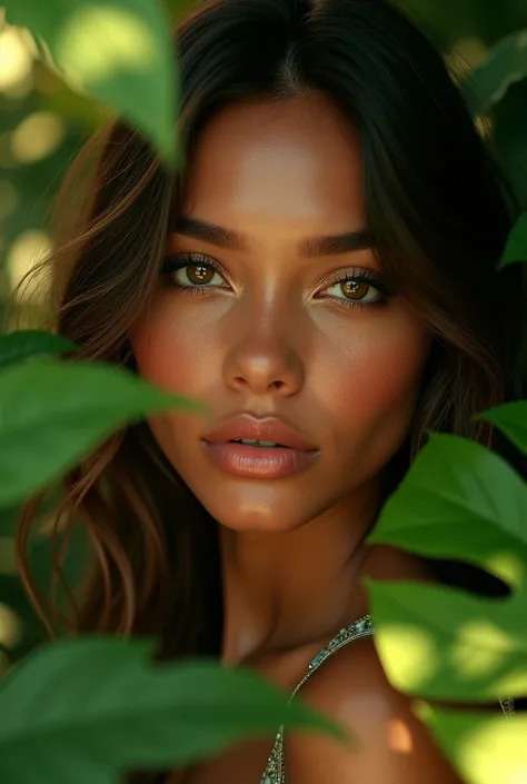 a girl sitting in lush jungle,beautiful detailed eyes,beautiful detailed lips,extremely detailed eyes and face,longeyelashes,detailed skin,gorgeous girl,tropical jungle,dense foliage,sunlight filtering through leaves,(best quality,4k,8k,highres,masterpiece...