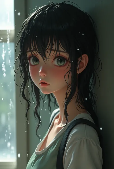 Middle school girl, wet