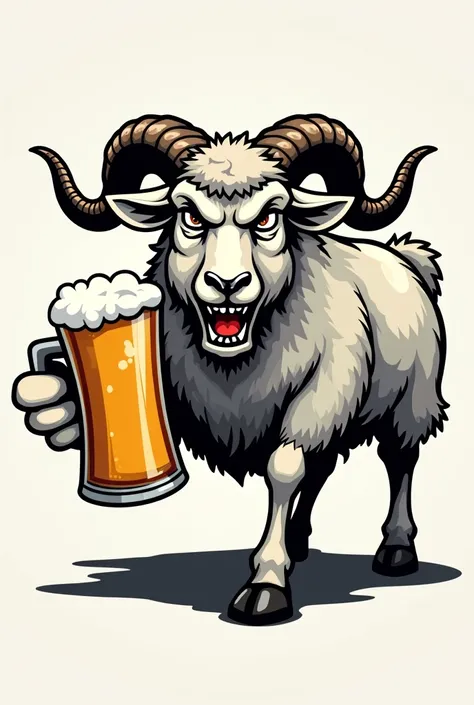 Veterinary course logo, angry and fierce sheep drinking beer 