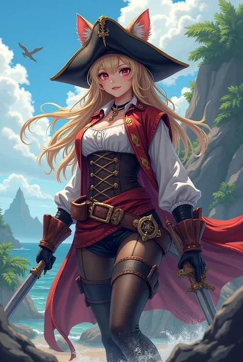 （tmasterpiece，top Quority，best qualtiy），pix，pixelart，1girl，full bodyesbian，catgirl pirate conquest