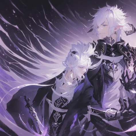 Anime style image of a final fantasy au ra man with white hair and black scales with scars on his face dressed in a knight outfit holding a sword., sacred waters in style of wlop, Portrait of Thancred, sacred waters, cerochan art, I was the point, highly d...