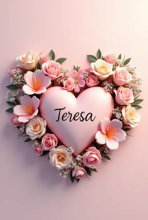 Heart with flowers decorated with the name Teresa