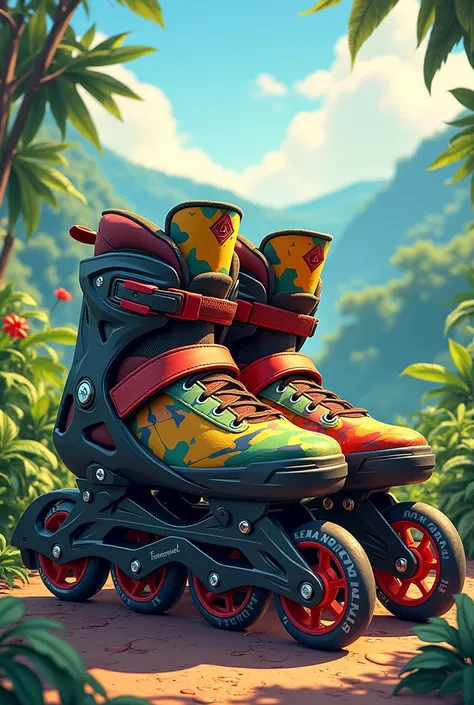 I would like you to create an illustration of inline skates and with the military design with the colors of the state of Pernambuco. 