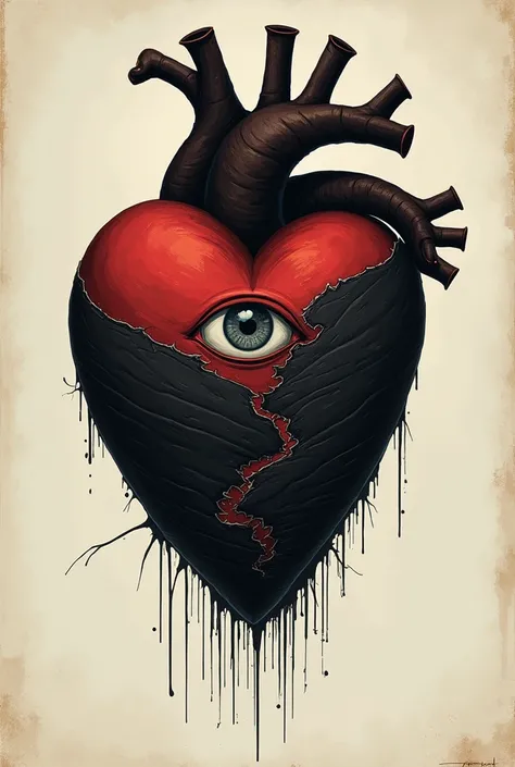 An album cover: I want a broken heart with an eye on it and a black bandage , and write on it "Lovely bornbad"