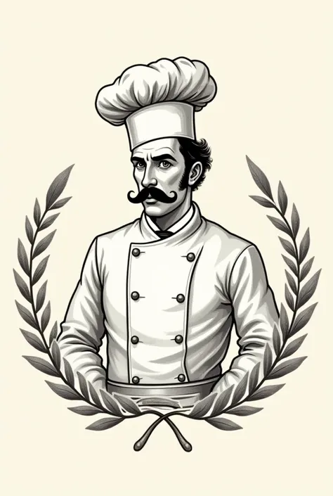 a logo featuring a 19th century mustachioed chef
