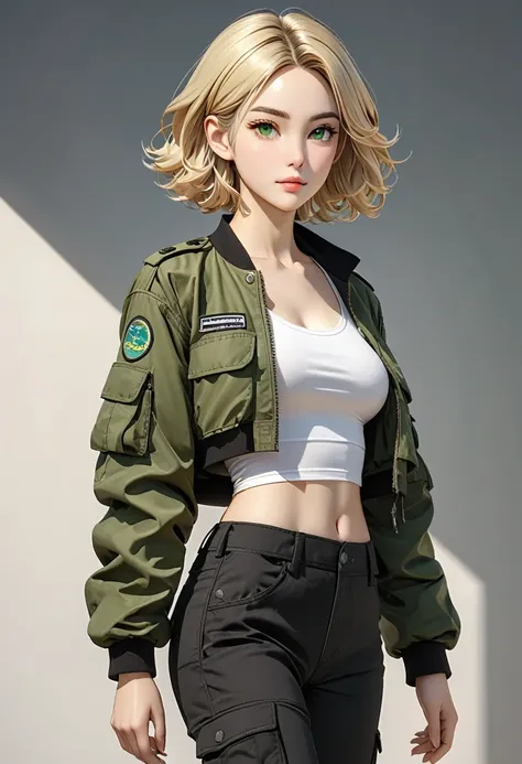 ((best quality)), ((artwork)), ((extremely detailed face)), ((perfect lighting)), ((extremely detailed CG)), ((perfect hands, perfect anatomy)), Sex/Gender= Female
Age= 24
Hair= Blonde, wavy, bob short
Eyes= Green, almonds
Features= Slim build, fair skin, ...