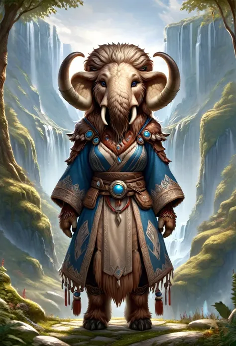 anthropomorphic female wolly mammoth mage. official art – charecter profile. an award-winning digital masterpiece in 4k ultra hd...