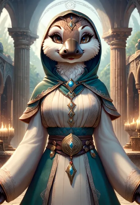 anthropomorphic female platypus mage. official art – charecter profile. an award-winning digital masterpiece in 4k ultra hd, ext...