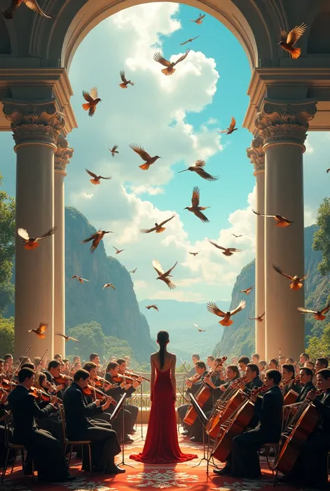 Musical orchestra with birds