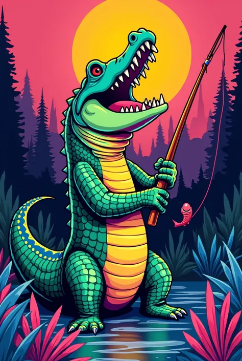 Pop art of an alligator fishing