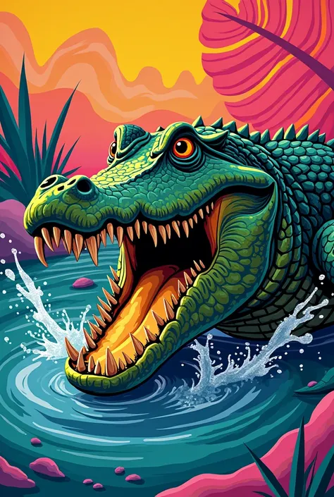 Pop art of an alligator fishing