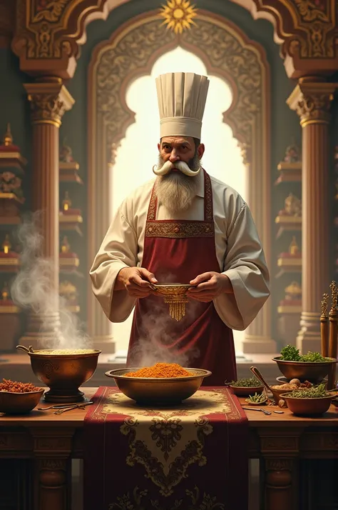 a holy chef with a big mustache 