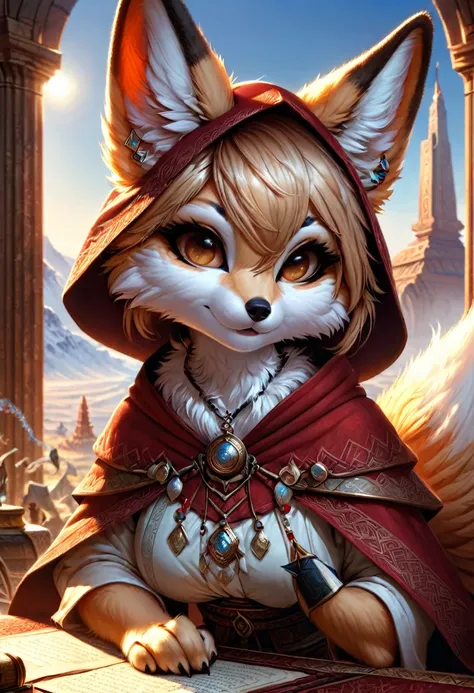 anthropomorphic female fennec fox mage. official art – charecter profile. an award-winning digital masterpiece in 4k ultra hd, e...