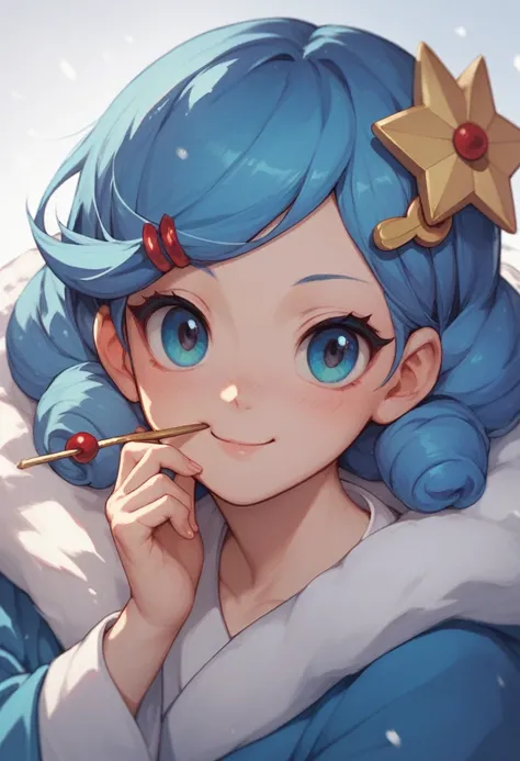 Score9,score8,score7,Princess Fubuki,Yokai Watch,Blue Hair,Blue kimono,Snow Hairpin,Cute Face,