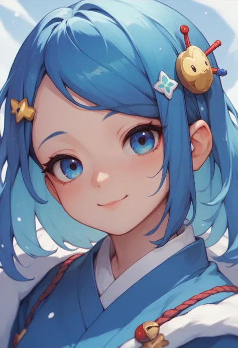 Score9,score8,score7,Princess Fubuki,Yokai Watch,Blue Hair,Blue kimono,Snow Hairpin,Cute Face,