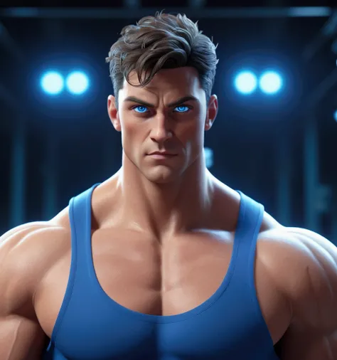 A beautiful muscler man ,bleu eyes,3d animation ,inspierd ,8k