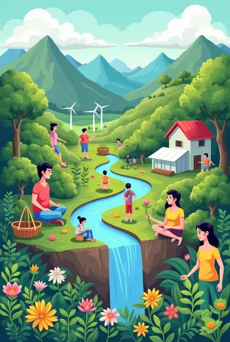 Create a poster that shows conservation of natural resources and ways to manage scarcity.