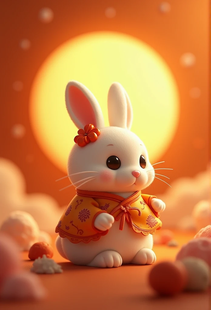 Rabbit Q version，cute cute，moon cake，laurel，Moon，The light is detailed，Orange，OC Rendering，high quality，masterpiece，Ultra-realistic，Ultra-photorealism，8k，Ultra-fine，Super detailed，Ultra-wide field of view，Dynamic Viewing Angle