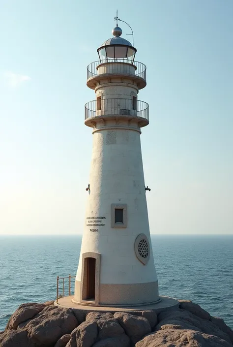 Lighthouse with the Israelis ombudsmans sigh on it, with a top designed like a pomegranate 