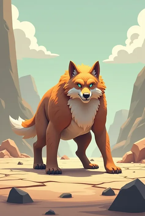 Create a 3D stylized illustration for Quartz, a dog-like creature aligned with the earth element, in a grounded, guarding pose. The art style should reflect the clean, sturdy aesthetic of the SOLMON logo, with bold lines and earthy tones. Quartz should be ...