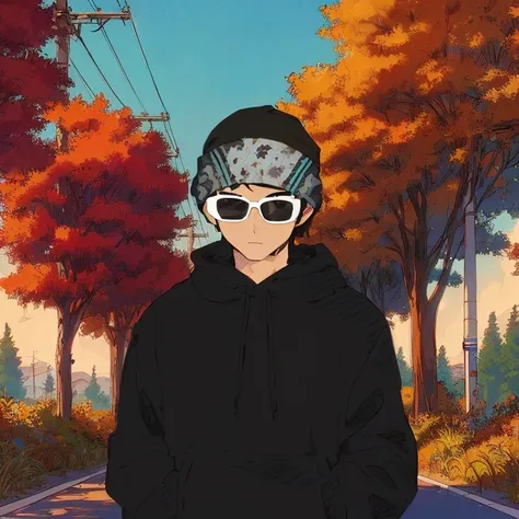 animated style illustration of a man in sunglasses and a hoodie, anime lush john 8k woods, anime vibes, lofi art style, animated...