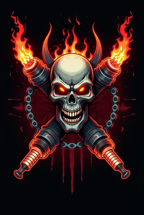 Logo, moto, fire, X-shaped spark plugs, motorcycle chain, demon hour, Skull, dorado