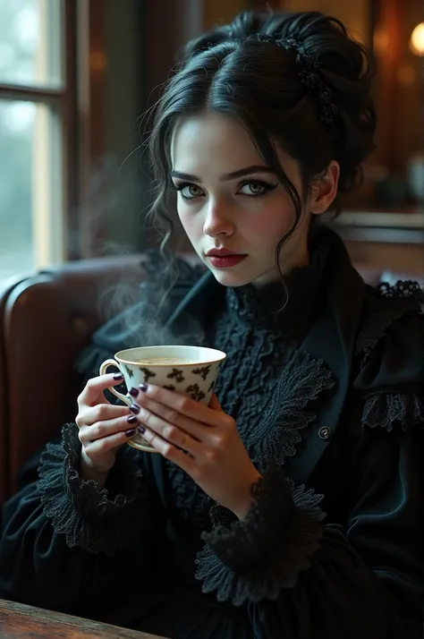 Victorian Goth Drinking Coffee 